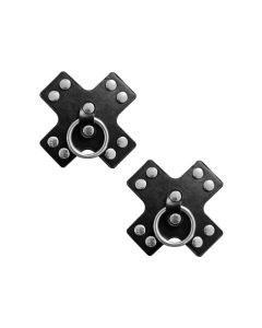 Neva Nude Burlesque Pierced N' Punked Leather Metal X Silicone Reusable Pasties - Black O/S